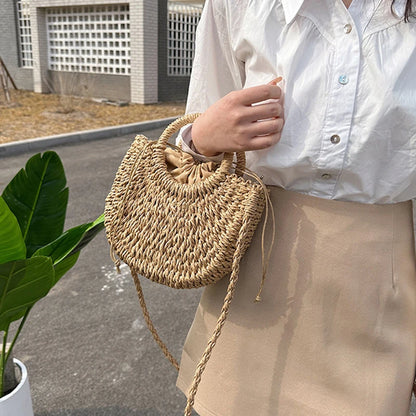 Handwoven Straw Half-Moon Bag