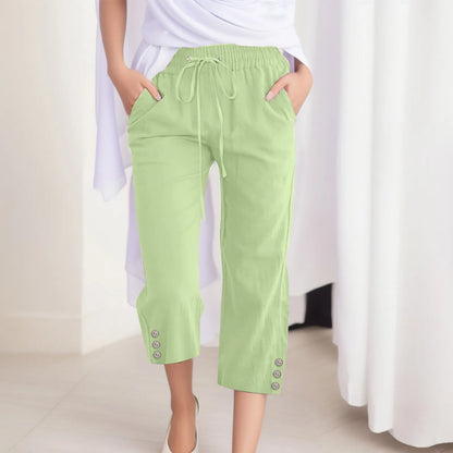 Cotton Linen Capri Pants For Women