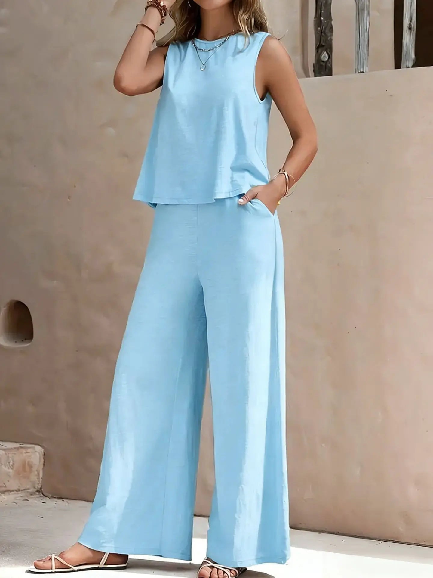 Serene Breeze Wide-Leg Two-Piece Set