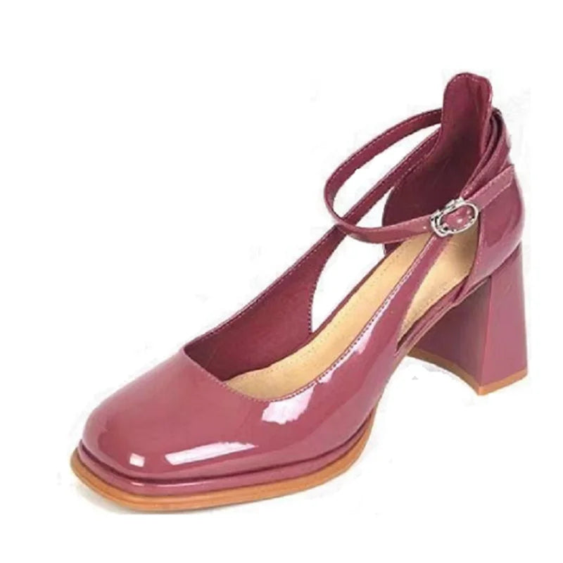 Women's Ankle Strap Block Heel Pumps