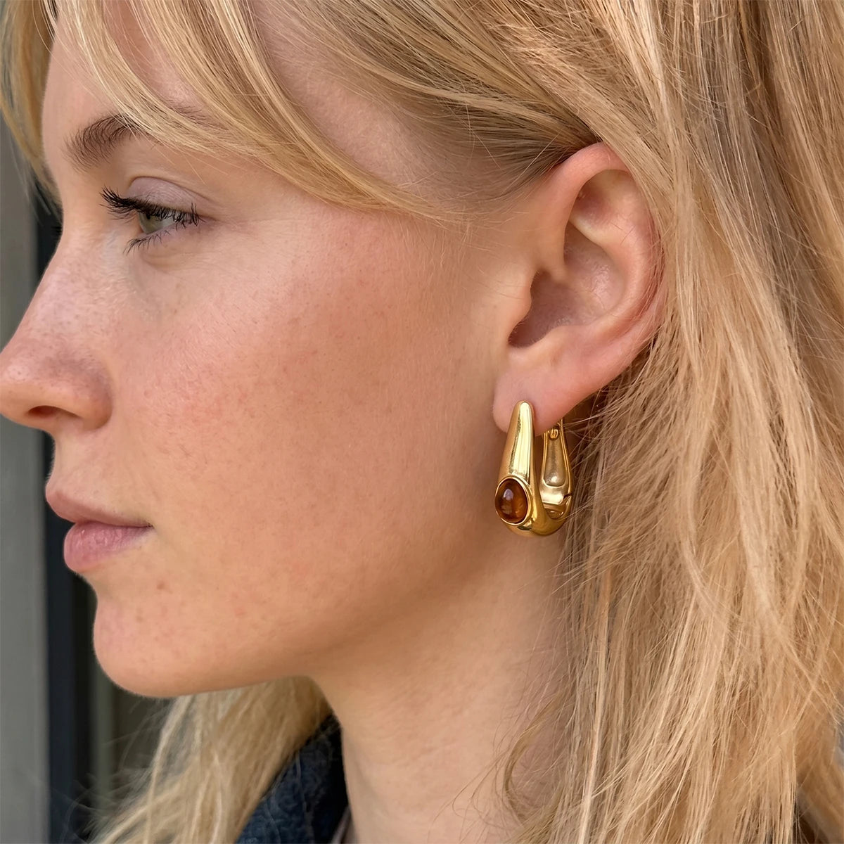 Vintage Cabochon Geometric Hoop Earrings