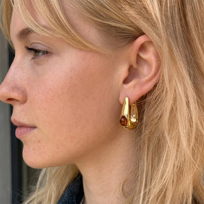 Vintage Cabochon Geometric Hoop Earrings