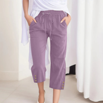 Cotton Linen Capri Pants For Women