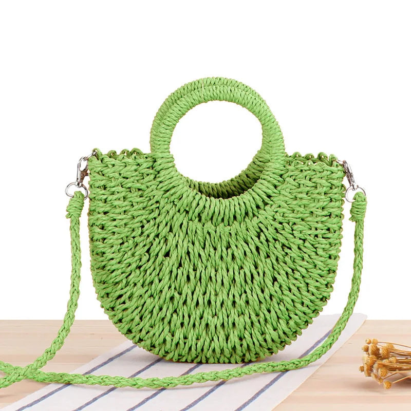 Handwoven Straw Half-Moon Bag
