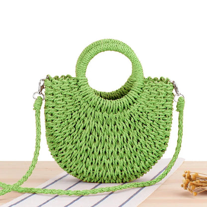 Handwoven Straw Half-Moon Bag