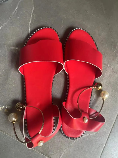 Pearly Bead Slingback Sandals