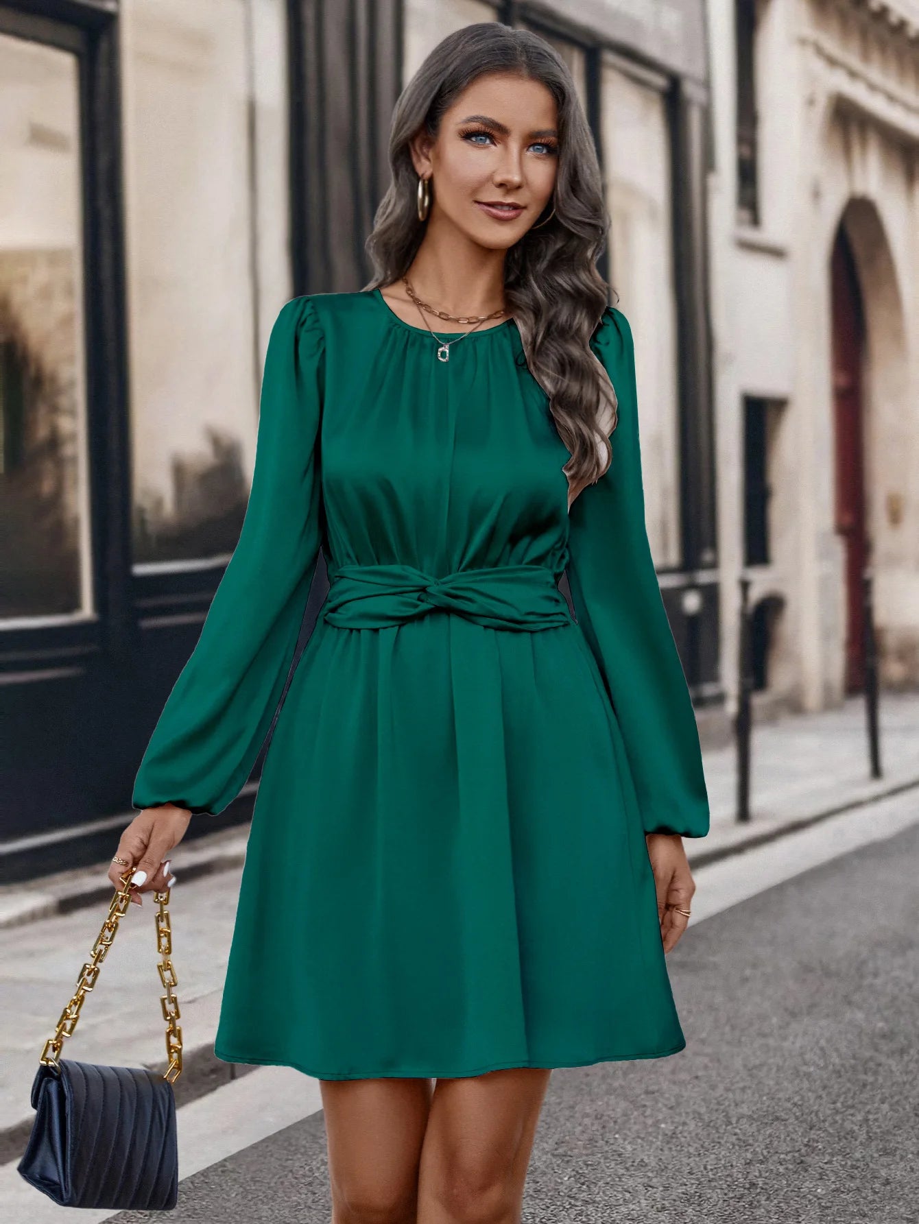 Elegant Pleated Women's Dress army green / L Elegant Pleated Women's Dress army green / L