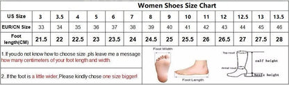 Women Shoes Size Chart with foot measurements and size conversion chart.