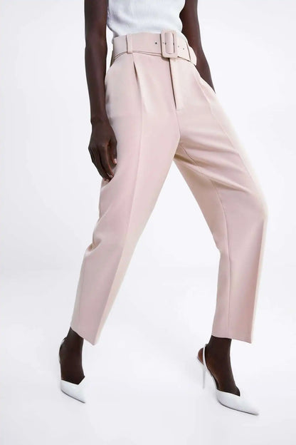 High Waisted Workwear Belted Pants