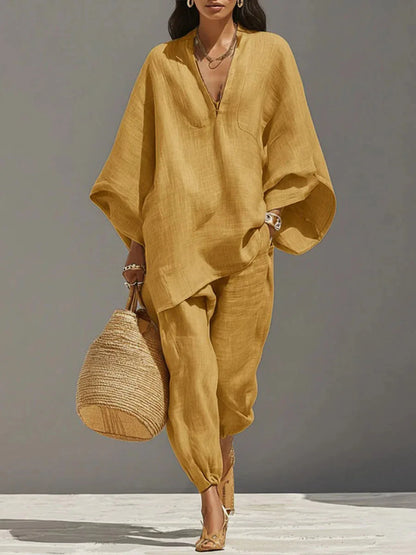Dynamic Silhouette Linen-Blend Matching Set