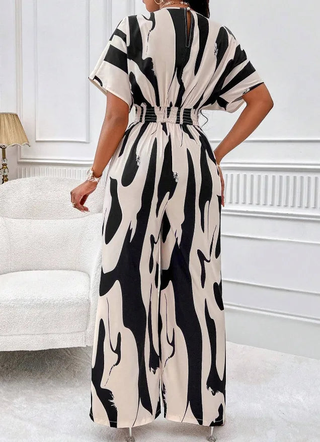 Elegant Printed Batwing Sleeve Jumpsuit