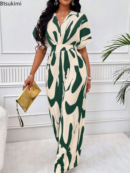 Elegant Printed Batwing Sleeve Jumpsuit