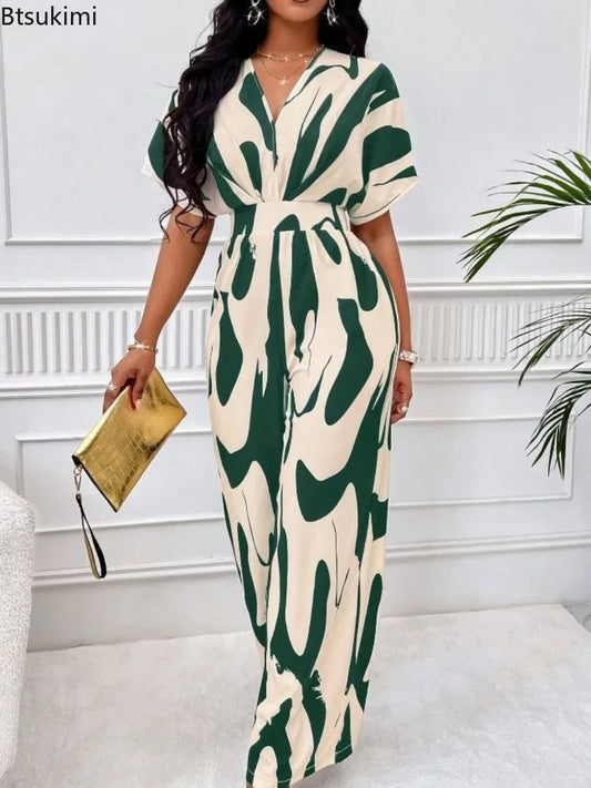 Elegant Printed Batwing Sleeve Jumpsuit