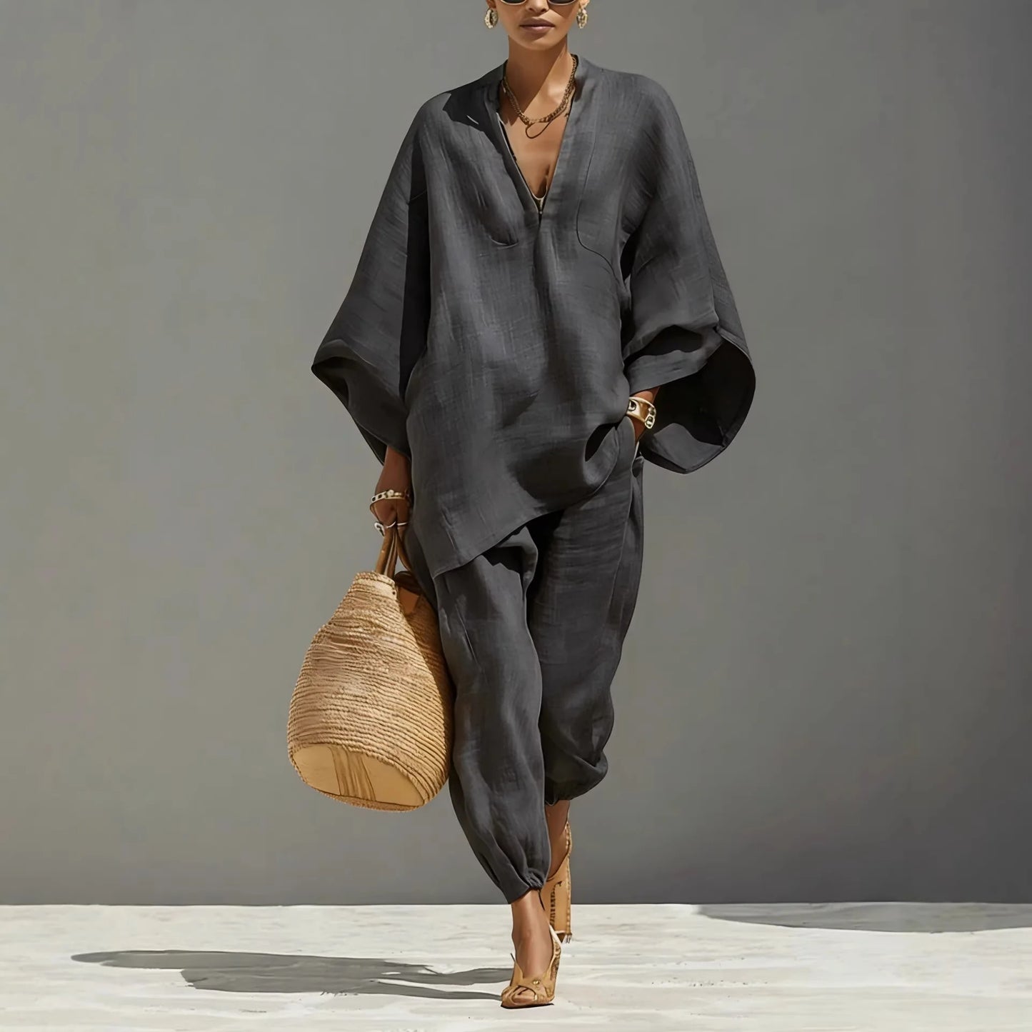 Dynamic Silhouette Linen-Blend Matching Set