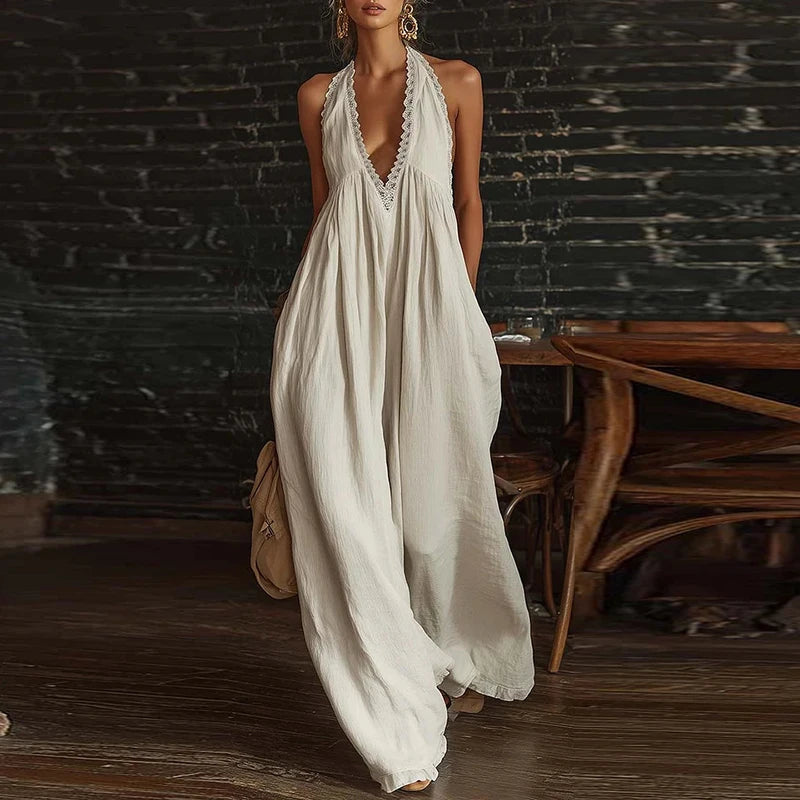 Halter Backless Wide-Leg Boho Jumpsuit