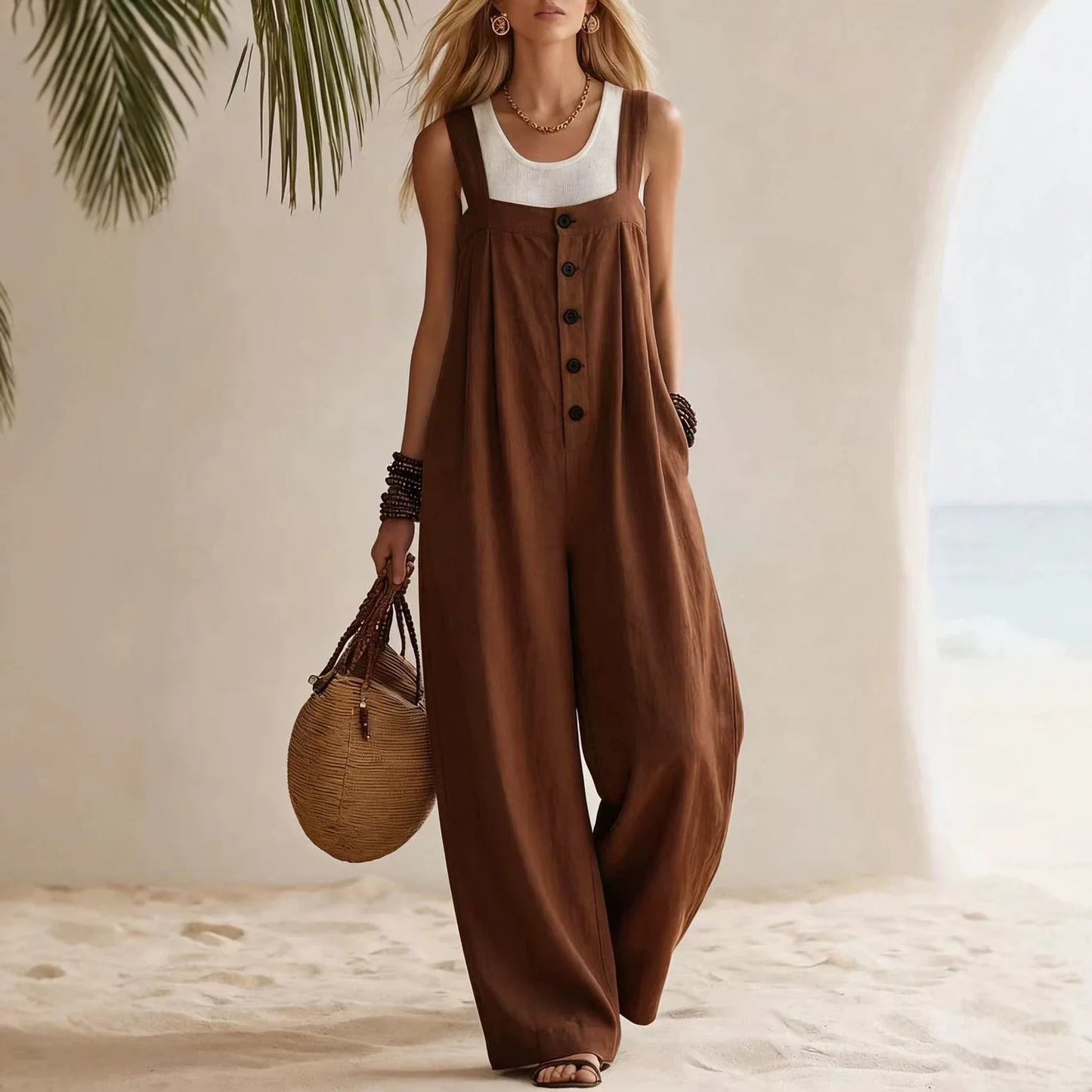 Sundrift Wide-Leg Button Overalls