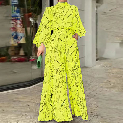 Abstract Print Long Sleeve Jumpsuit