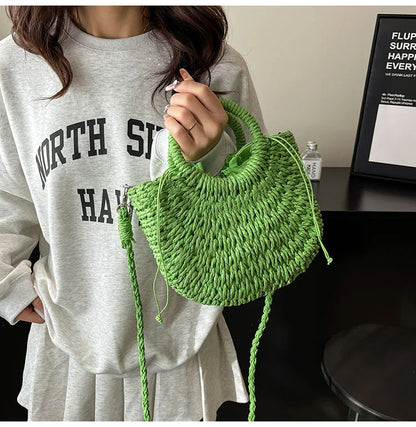 Handwoven Straw Half-Moon Bag