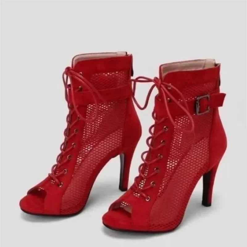 Lace-up Ankle High Heel Boots