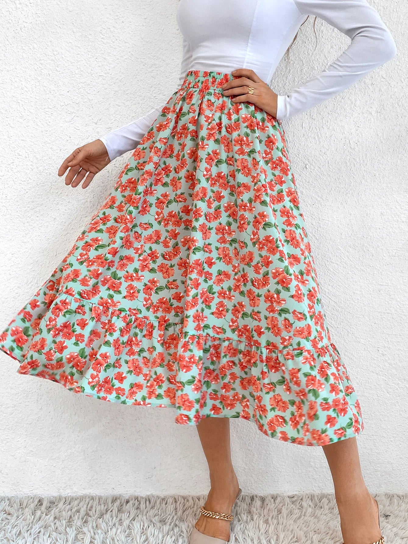 Chic Floral Printed Midi Skirts