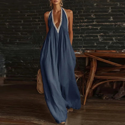 Halter Backless Wide-Leg Boho Jumpsuit