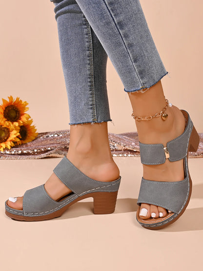 Quilted Strap Block Heel Slide Sandals