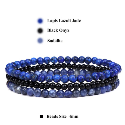 3Pcs Stacked Natural Stone Bracelet Set