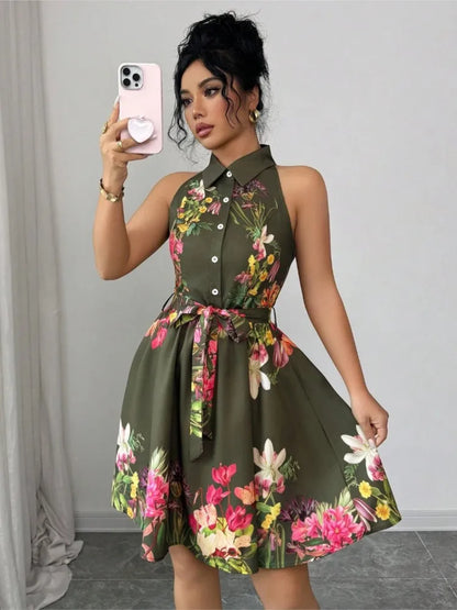 Floral Halter Neck Summer Dress