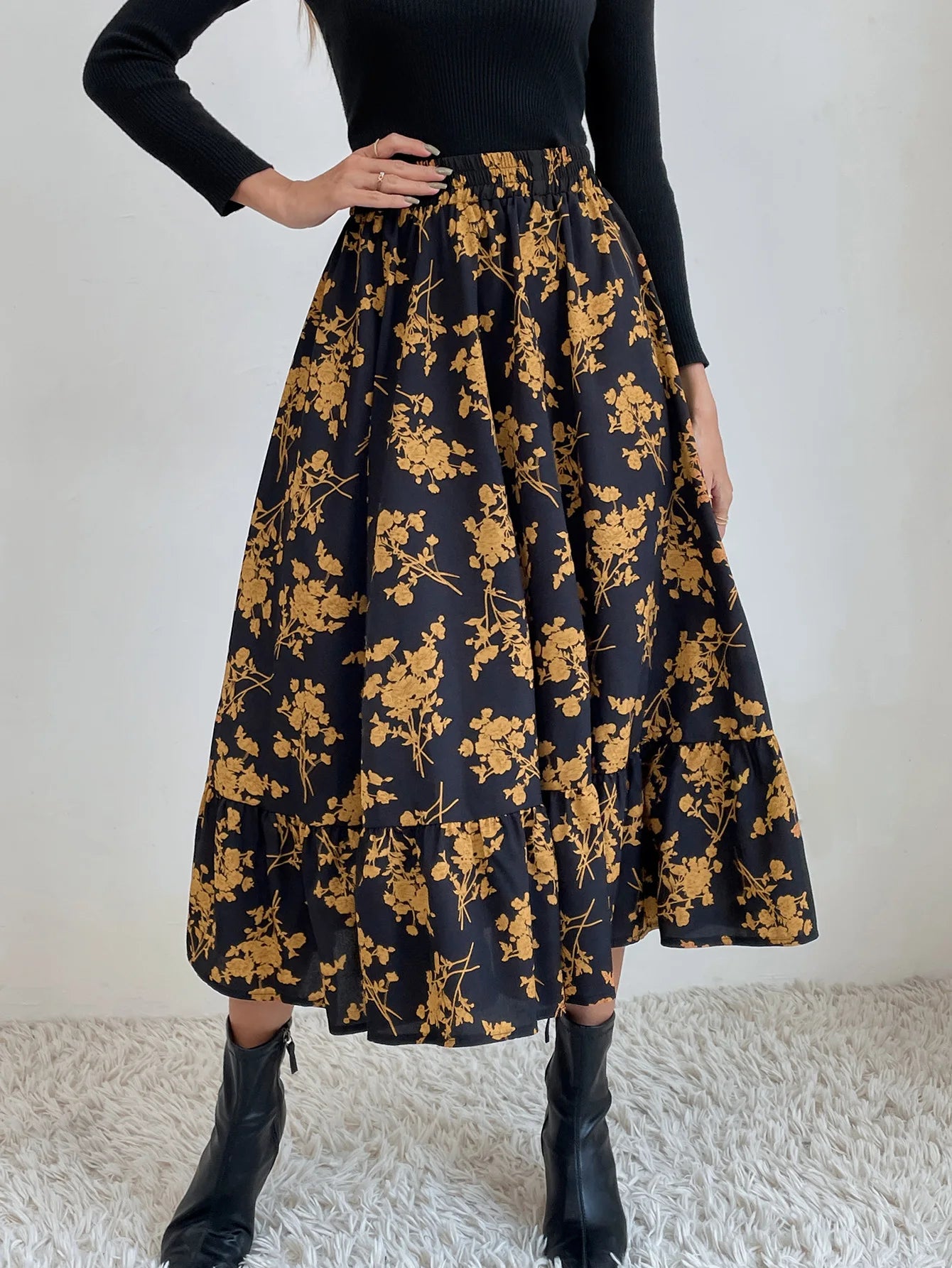 Chic Floral Printed Midi Skirts