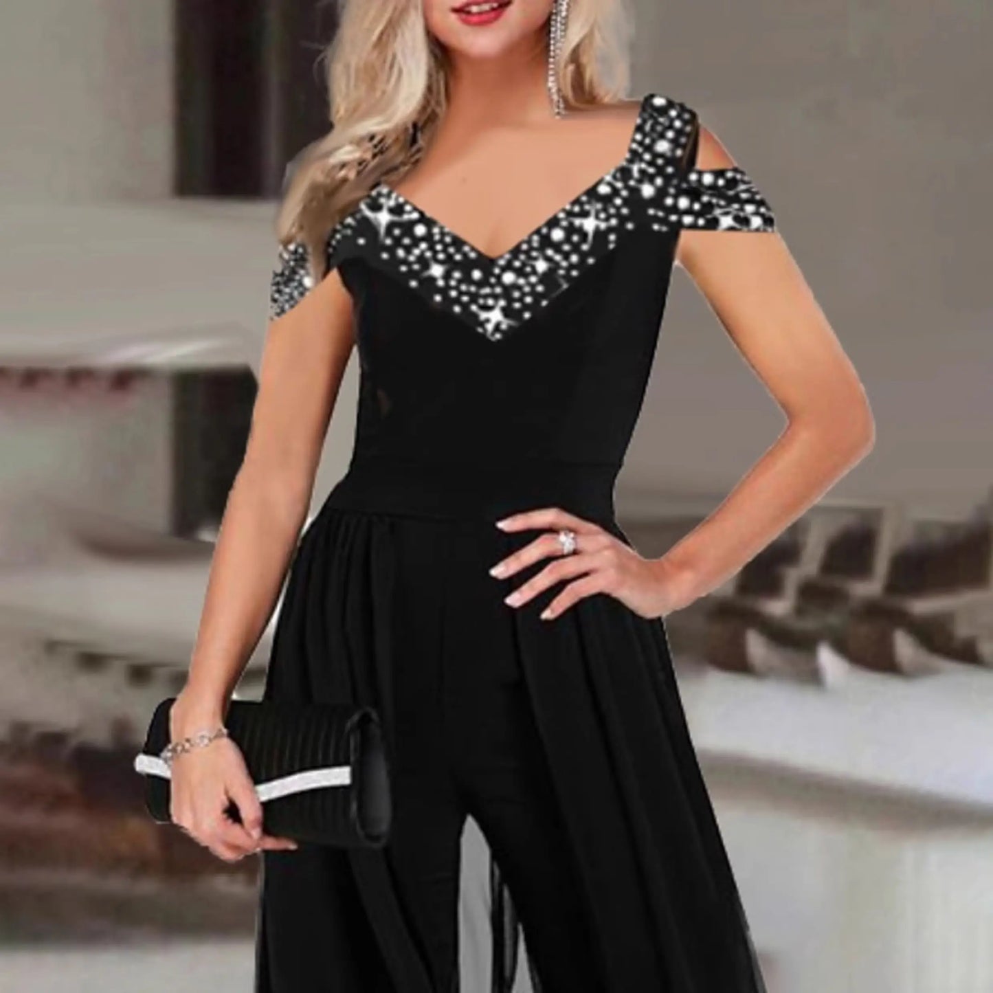 Elegant V-Neck Sleeveless Black Jumpsuit