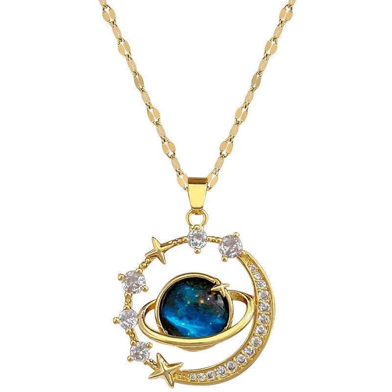 Gold necklace with a blue gemstone pendant