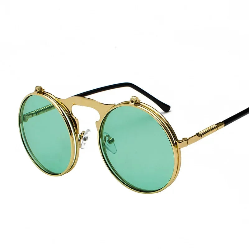 Vintage Steampunk Flip-Up Round Sunglasses
