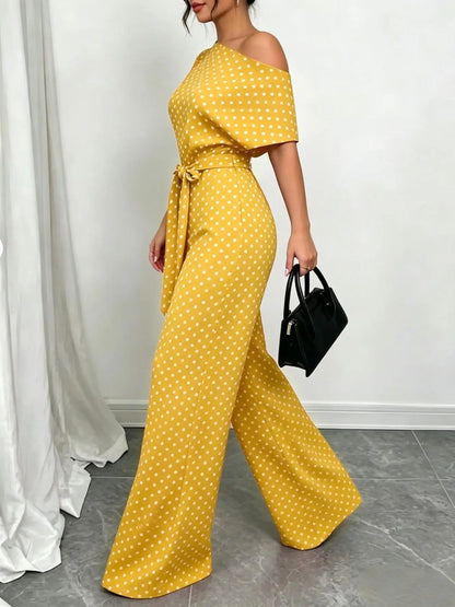 Slanted Shoulder Wide Leg Jumpsuit