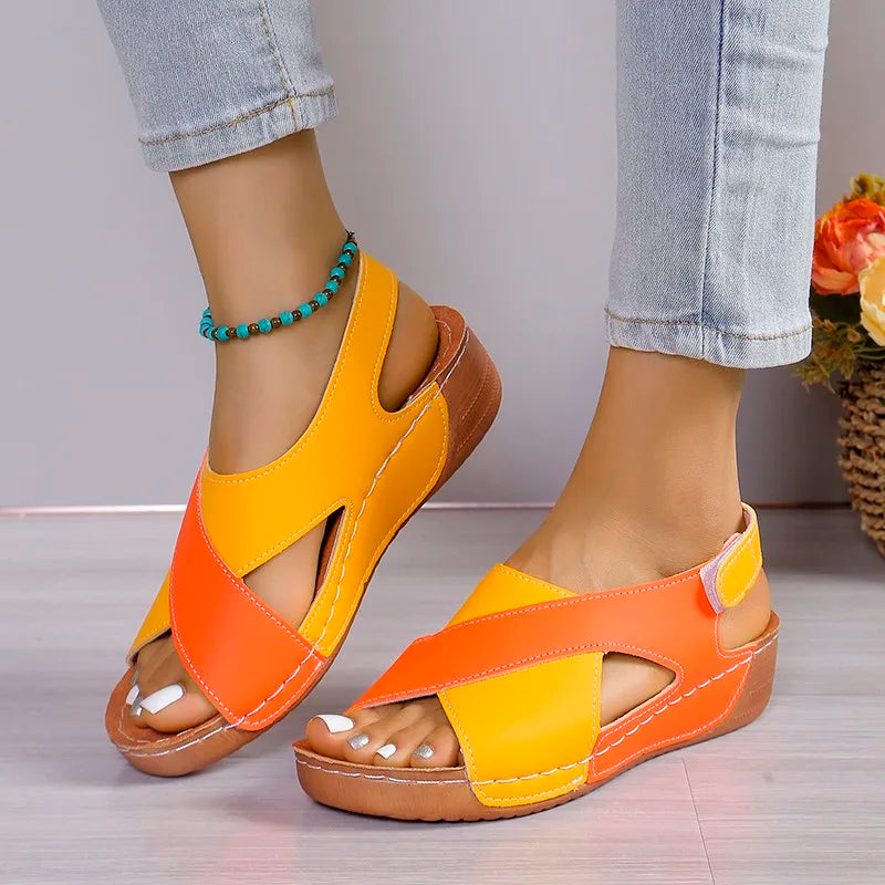 Casual Style Colorblock Wedge Sandals