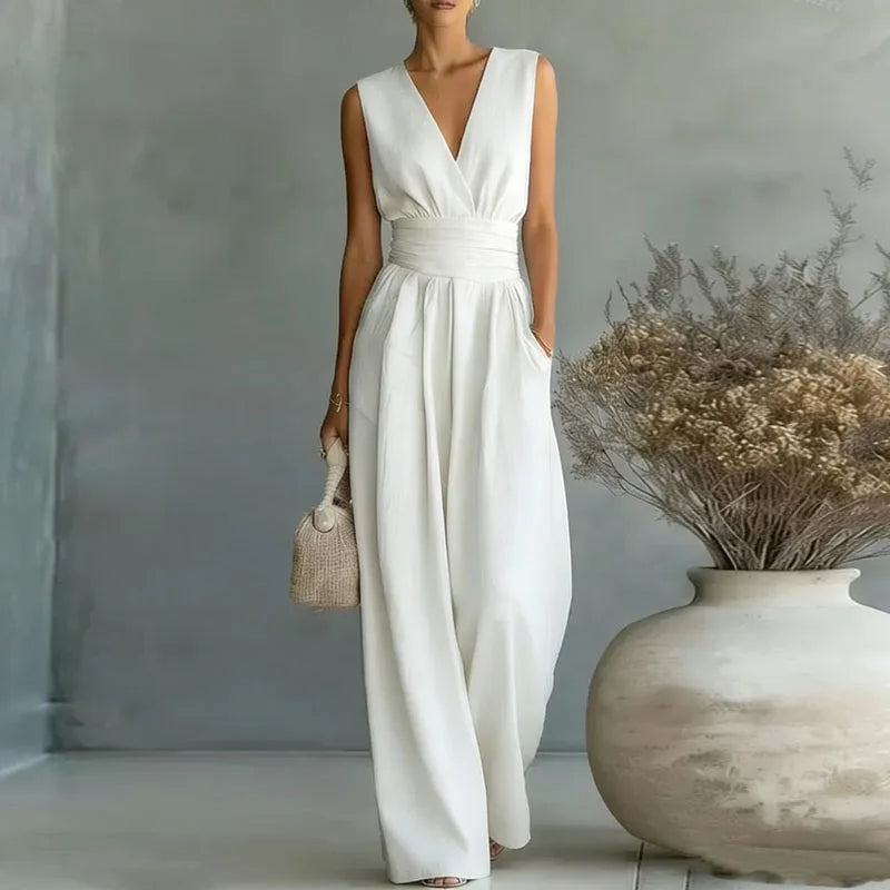 Deep V Wrap Wide Leg Jumpsuit
