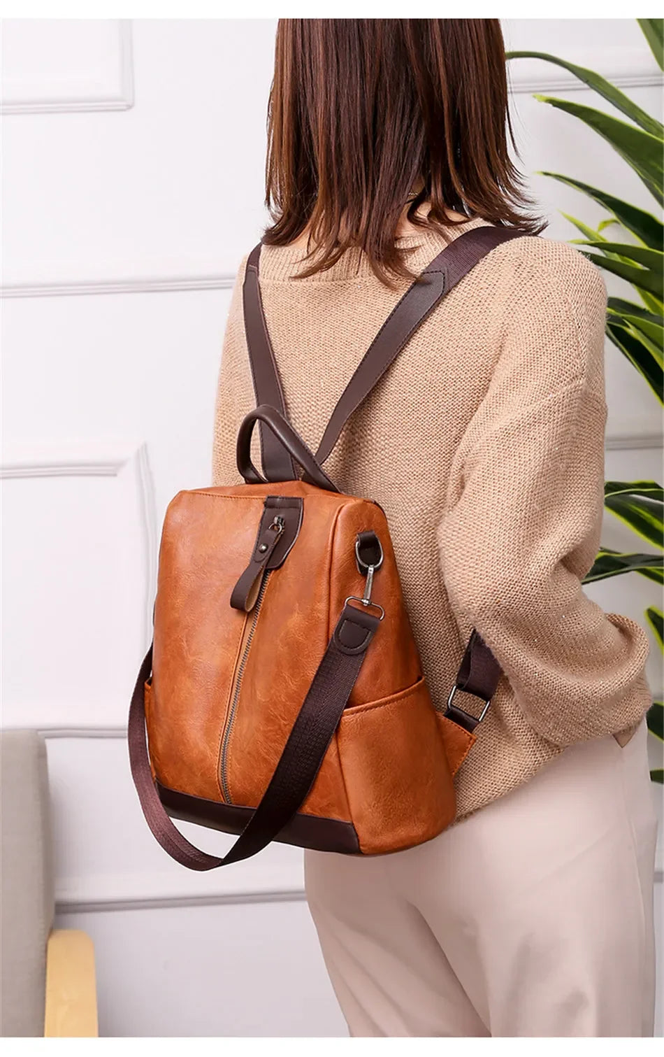 Women's Anti-Theft Leather Backpack