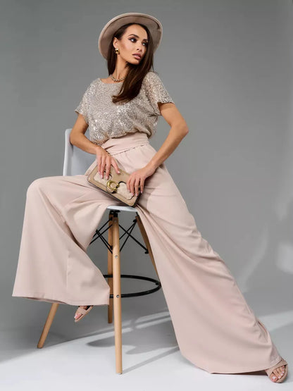 Glittering Sequin Tie Waist Jumpsuit