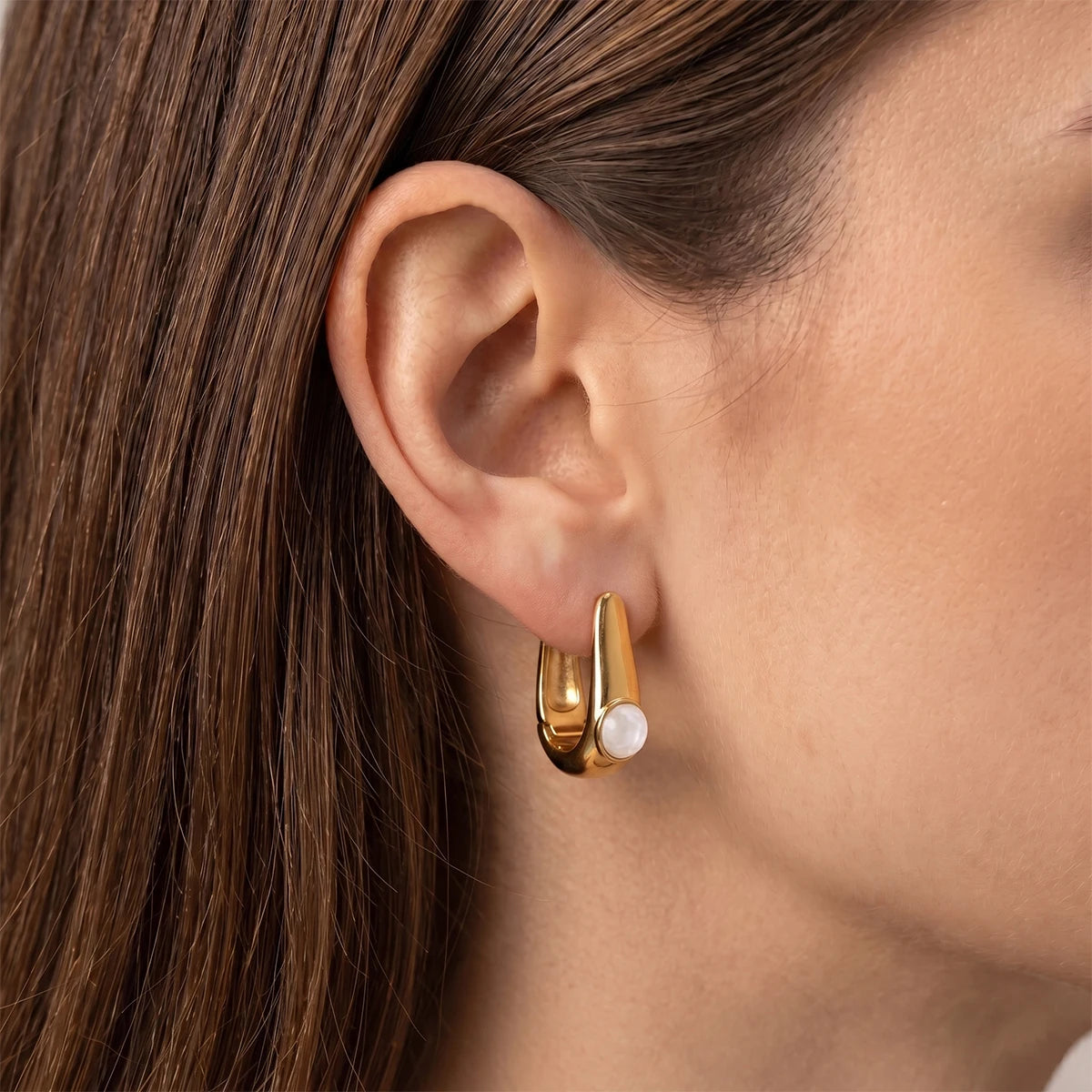 Vintage Cabochon Geometric Hoop Earrings
