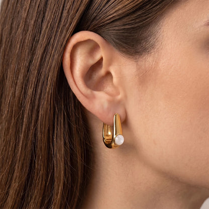 Vintage Cabochon Geometric Hoop Earrings