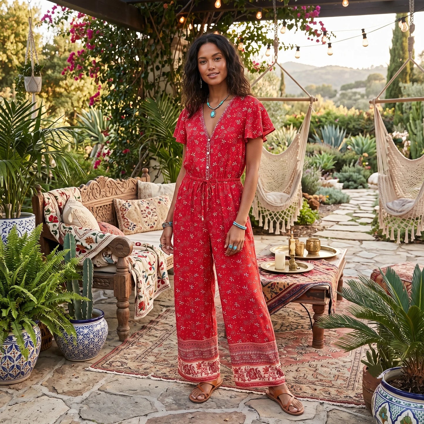 Boho Floral Wide Leg Jumpsuit