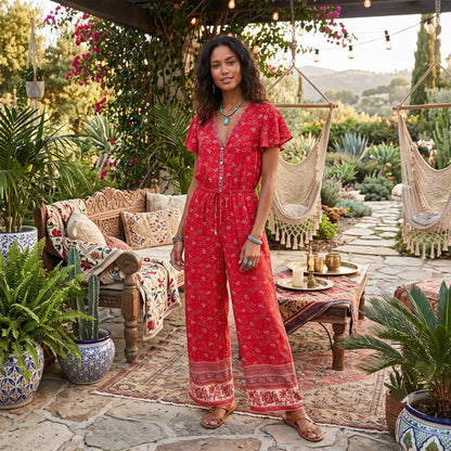 Boho Floral Wide Leg Jumpsuit