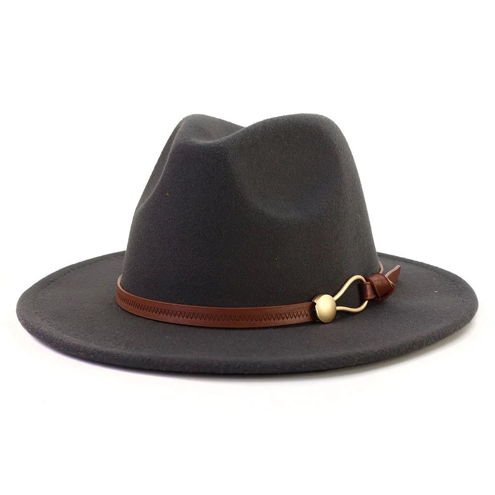 Belt Buckle Wide Brim Fedora Hat
