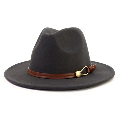 Belt Buckle Wide Brim Fedora Hat
