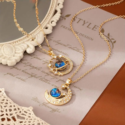 Celestial Zircon Moon Necklace