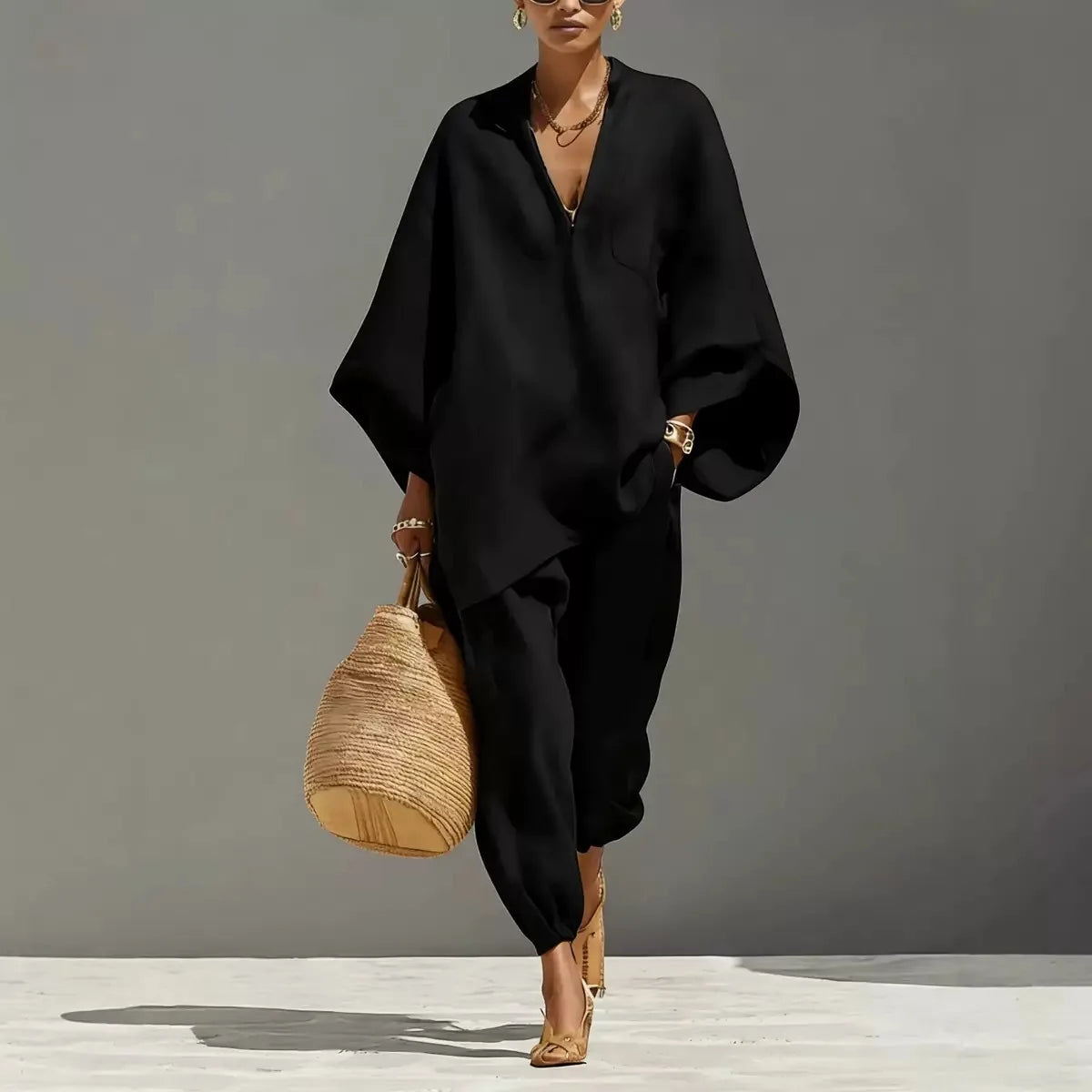Dynamic Silhouette Linen-Blend Matching Set