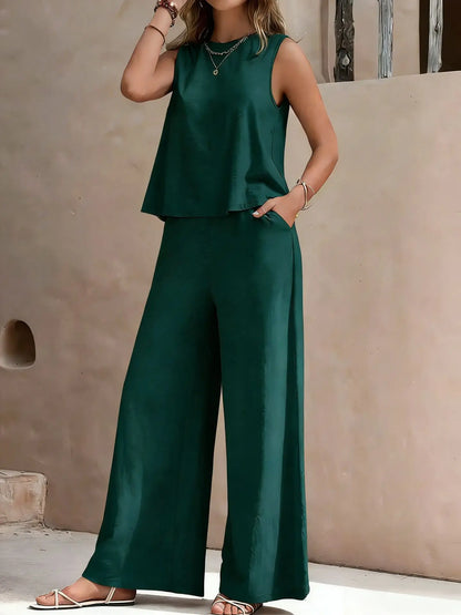 Serene Breeze Wide-Leg Two-Piece Set