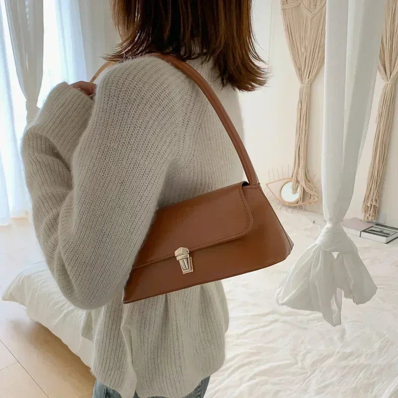 Minimalist Leather Baguette Shoulder Bag