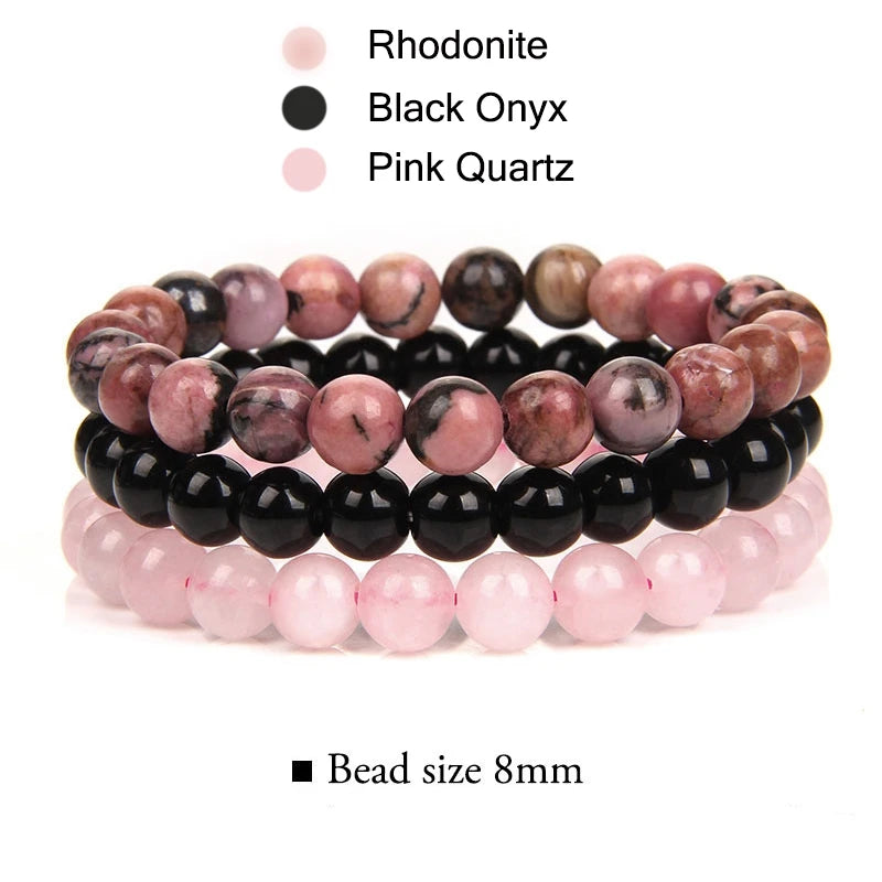 3Pcs Stacked Natural Stone Bracelet Set
