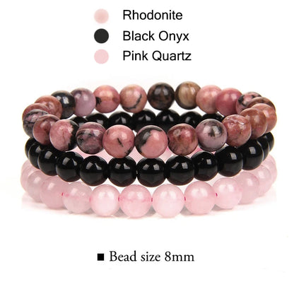 3Pcs Stacked Natural Stone Bracelet Set
