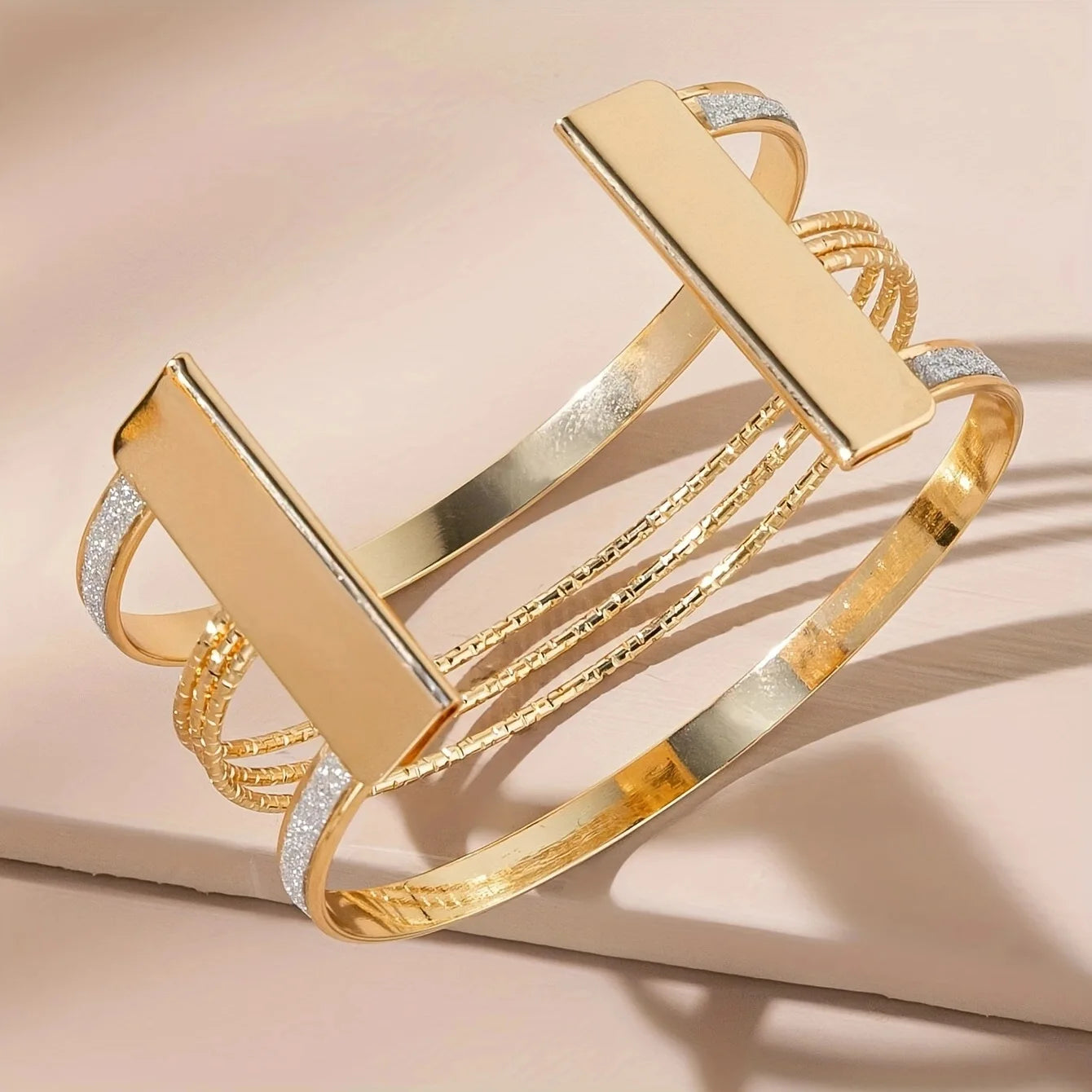 Frosted Gold Geometric Cuff Bracelet